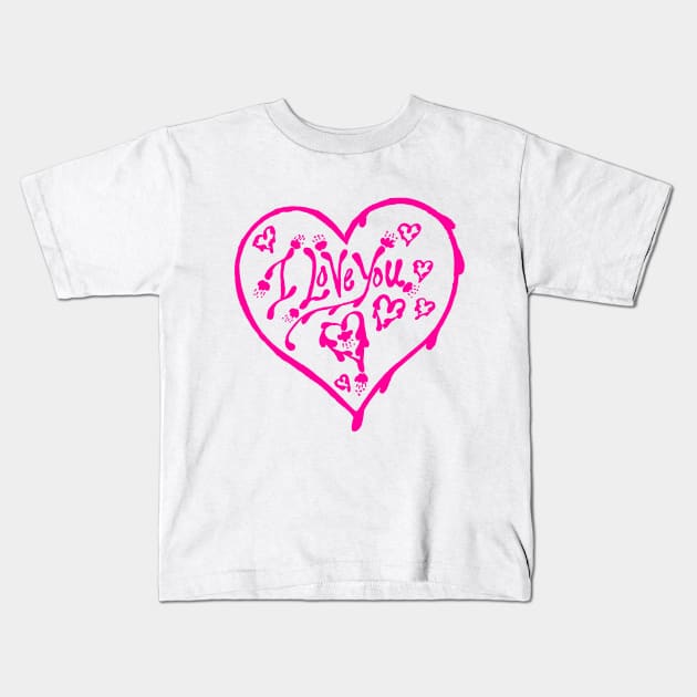 I Love You Pink Valentine Heart 12 Kids T-Shirt by Heatherian